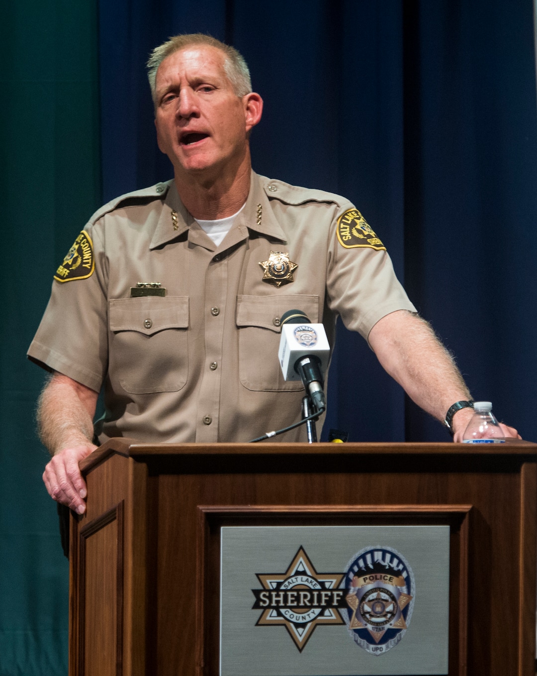 Rick Egan  |  The Salt Lake TribuneSalt Lake County Sheriff Jim Winder announces that he has been offered a job as Moab's police chief, at a news conference at the Sheriff's Office, Tuesday, May 30, 2017.