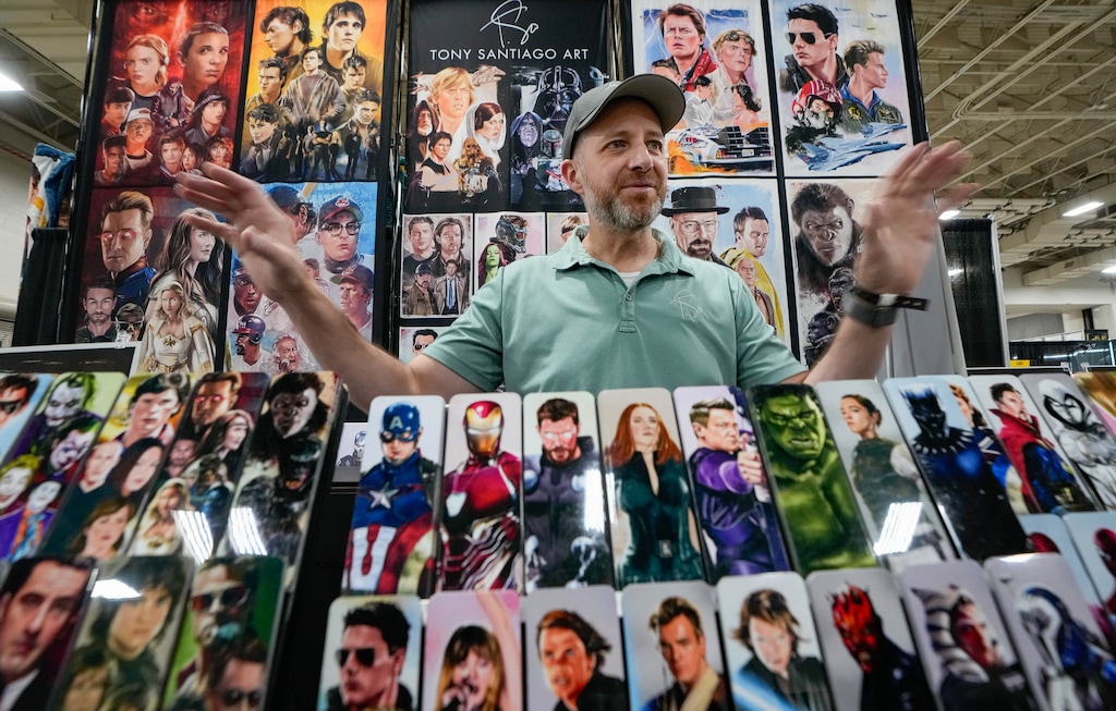 (Francisco Kjolseth | The Salt Lake Tribune) Tony Santiago, an artist from Chicago, talks about his work and the impact of A.I. at the Salt Palace Convention Center on Thursday, Sept. 25, 2025.
