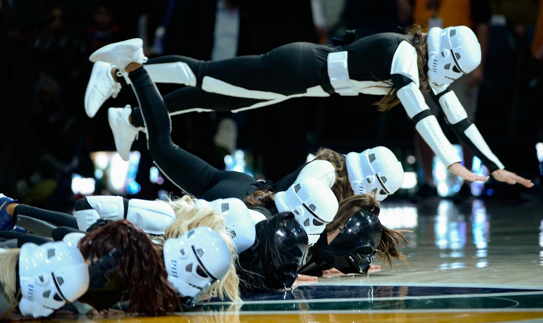 (Francisco Kjolseth  |  The Salt Lake Tribune) The Jazz Dancers put on a show for Star Wars night as the Utah Jazz host the Orlando Magic in their NBA basketball game at Vivint Smart Home Arena in Salt Lake City on Tuesday. Dec. 17, 2019.