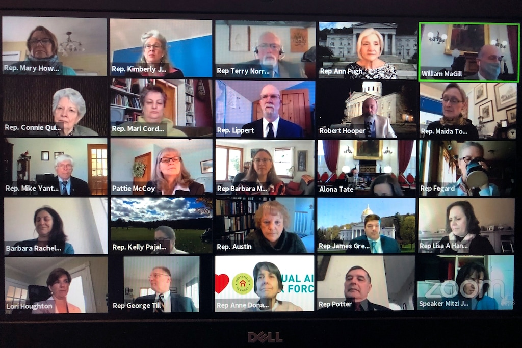 (AP file photo, via Zoom) An image of a Zoom video conference, taken in late April in Vermont. A group of Utah mayors and city officials has become the latest in the state Monday after to have an online videoconference briefly hijacked by unknown hackers.