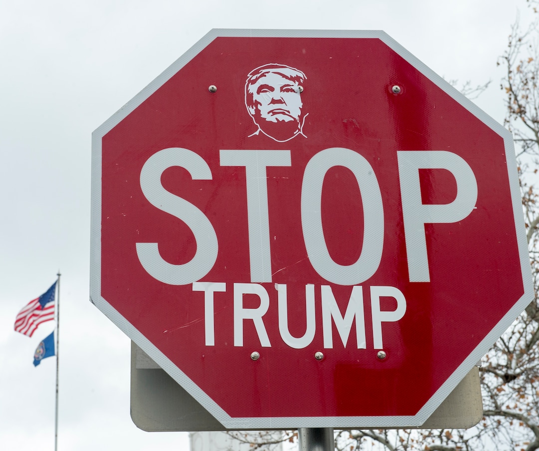 (Rick Egan  |  The Salt Lake Tribune)  Stop sign near the Utah State Capitol, during President Trump's visit to Salt Lake CIty, Monday, December 4, 2017.
