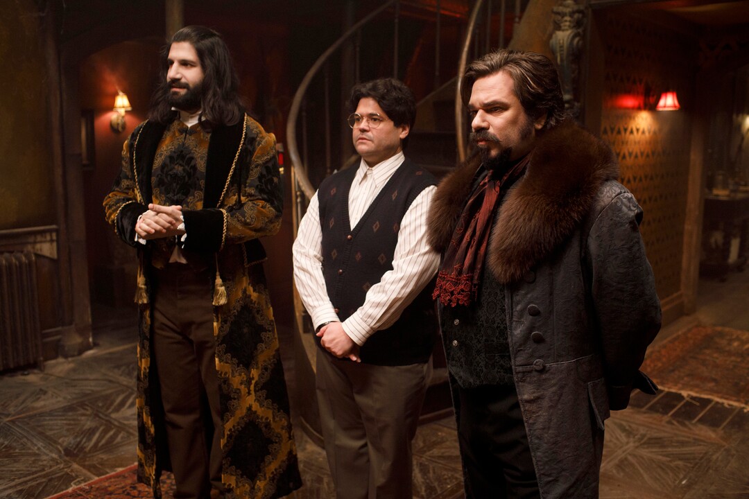 (Photo courtesy John P. Johnson/FX) Kayvan Novak as Nandor, Harvey Guillen as Guillermo and Matt Berry as Laszlo in “What We Do in the Shadows.”