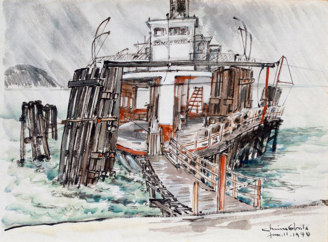 (Chiura Obata  |  courtesy Utah Museum of Fine Arts) "Untitled (Pier)," a 1940 watercolor on paper by Japanese-American artist Chiura Obata. Obata's work will be shown in a major touring retrospective, May 25-Sept. 8 at the Utah Museum of Fine Arts.