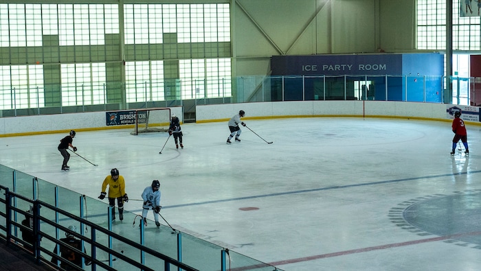 (Rick Egan  |  The Salt Lake Tribune)       Hockey practice at the Cottonwood Heights Recreation Center, Saturday, May 16, 2020.