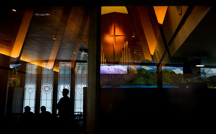 Leah Hogsten | The Salt Lake Tribune l-r The Martin brothers; Spencer, Jeff and Dave Martin have been ushers at Christ United Methodist Church for 19 years. The congregation wore rainbows during Sunday services, March 3, 2019 in a show of solidarity for its LGBTQ members. Last week in St. Louis, international delegates for the UMC voted to continue the faith’s ban on same-sex weddings and ordination of LGBTQ clergy. Many pastors and congregations in Utah and the U.S. were disappointed by the vote, which could ultimately cause a split in the ranks.