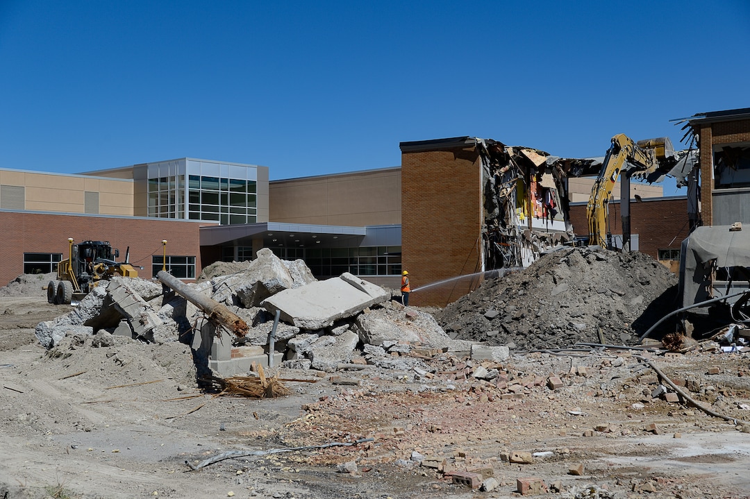(Francisco Kjolseth  |  The Salt Lake Tribune)  Work begins tearing down the old West Jordan Middle School, 7550 S. Redwood Road, the oldest school in the Jordan School District on Tuesday, July 16, 2019.