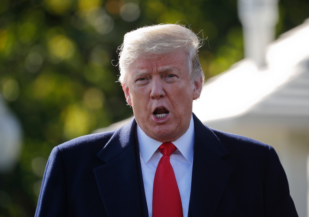 (Pablo Martinez Monsivais | The Associated Press) President Donald Trump stops to talk to the media before walking across the South Lawn of the White House in Washington, Monday, Oct. 22, 2018, to board Marine One helicopter for a short trip to Andrews Air Force Base, Md., en route to Houston.