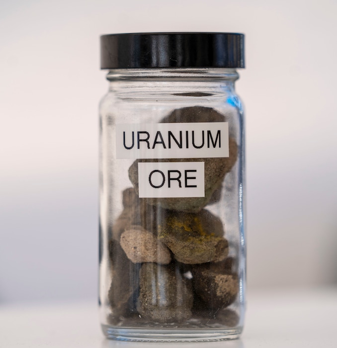 (Rick Egan | The Salt Lake Tribune) A bottle of containing uranium ore. A new uranium mill maybe coming to Utah under a proposal unveiled this week.