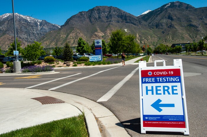 (Rick Egan  |  The Salt Lake Tribune)   The Intermountain Healthcare Coronavirus Mobile Testing Unit at Utah Valley Hospital in Provo for the second day, Friday May 8, 2020.