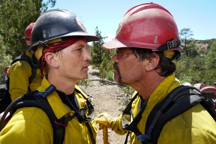This image released by Sony Pictures shows Miles Teller, left, and Josh Brolin in a scene from "Only the Brave." (Richard Foreman Jr./Sony Pictures via AP)