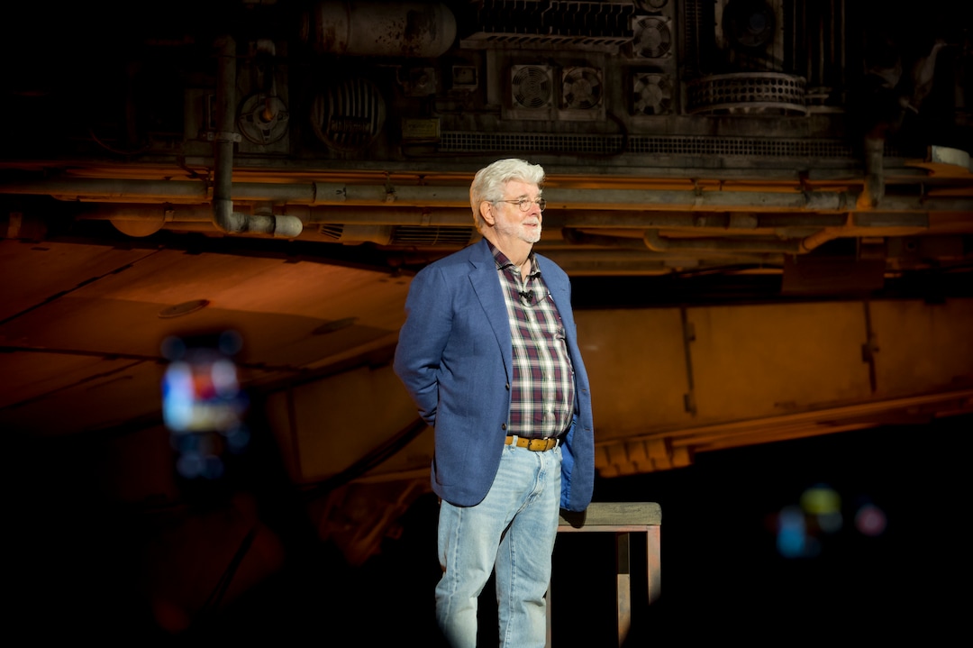 (Jeremy Harmon  |  The Salt Lake Tribune) George Lucas speaks during the dedication ceremony for Star Wars: Galaxy's Edge in Anaheim, Ca. on Wednesday, May 29, 2019.