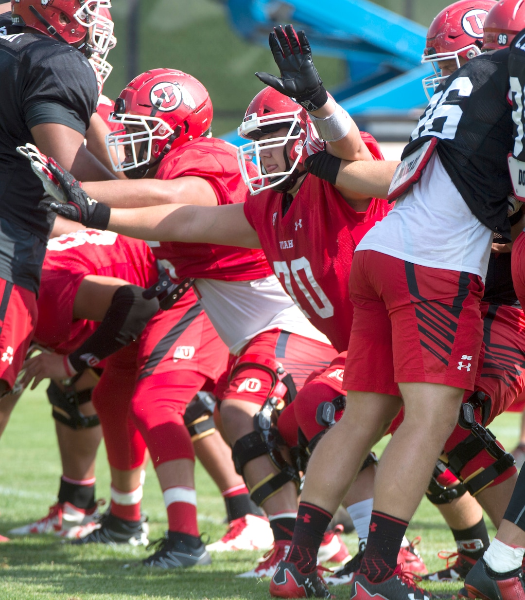 (Rick Egan  |  The Salt Lake Tribune)  Utah left tackle Jackson Barton (70) at football practice, Monday, August 7, 2017.