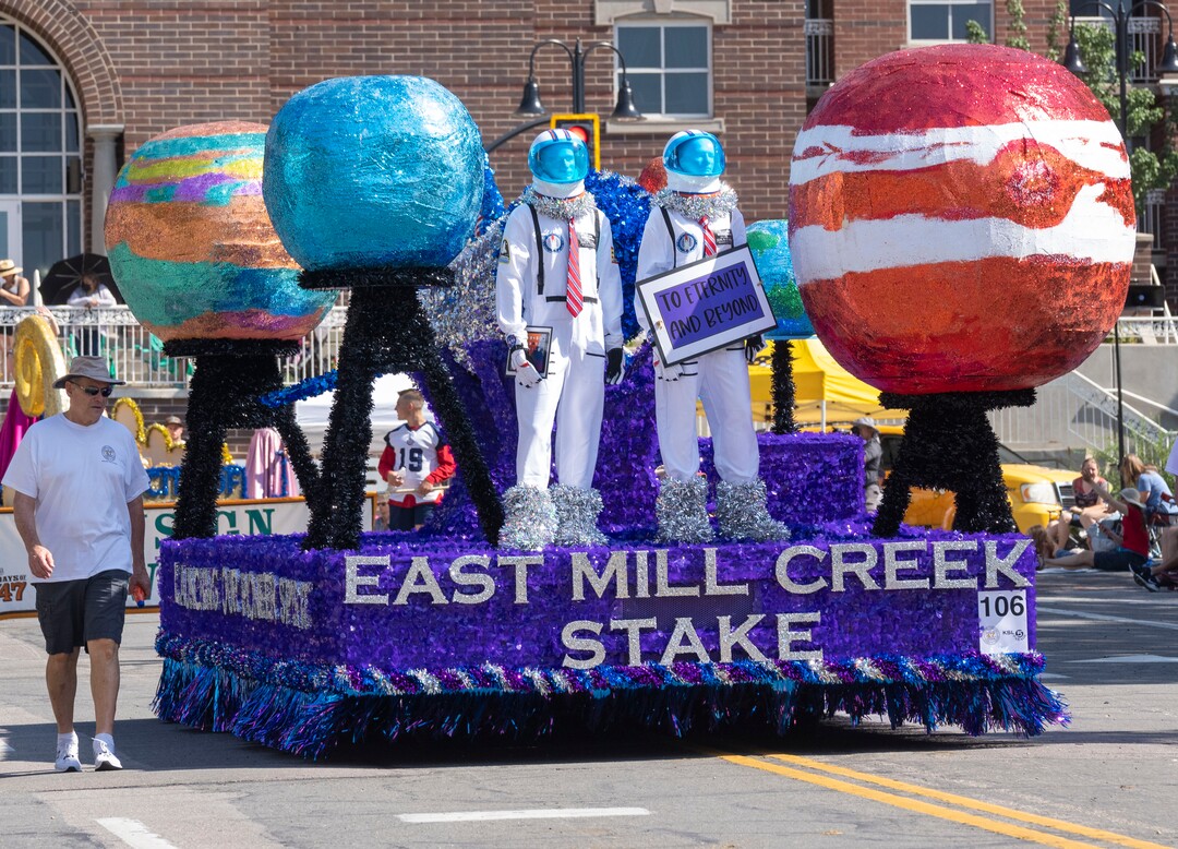 (Rick Egan | The Salt Lake Tribune) The East Mill Creek Stake float in the Days of '47 Parade, in Salt Lake City, on Friday, July 23, 2021.