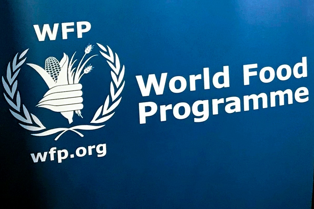 (Robert Bumstead | AP file photo)
In this 2017 photo, the U.N. World Food Program's logo is seen at the agency's headquarters in New York. The United Nations says the ranks of the world’s hungry grew by 10 million last year and warns that the coronavirus pandemic could push as many as 130 million more people into chronic hunger this year. The grim assessment is contained in an annual report released July 13 by the five U.N. agencies that produced it.
