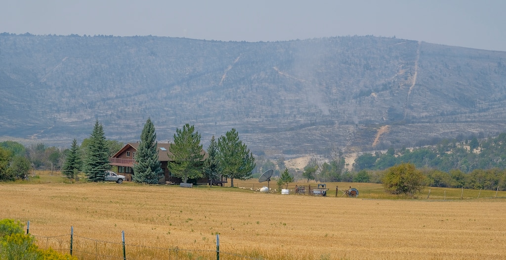 Leah Hogsten | The Salt Lake Tribune "I'm not too worried about it," said Andy Neves of the Hilltop fire burning west of his family's farm along Milburn Road in Milburn, Tuesday, Aug. 7, 2018. "It looks like it's contained." A quick-burning wildfire southeast of Indianola in Sanpete County didn't slow overnight after claiming at least two structures. Officials aren't sure what caused the Hilltop Fire, but once it started, it grew rapidly from 50 acres to an estimated 1,400.