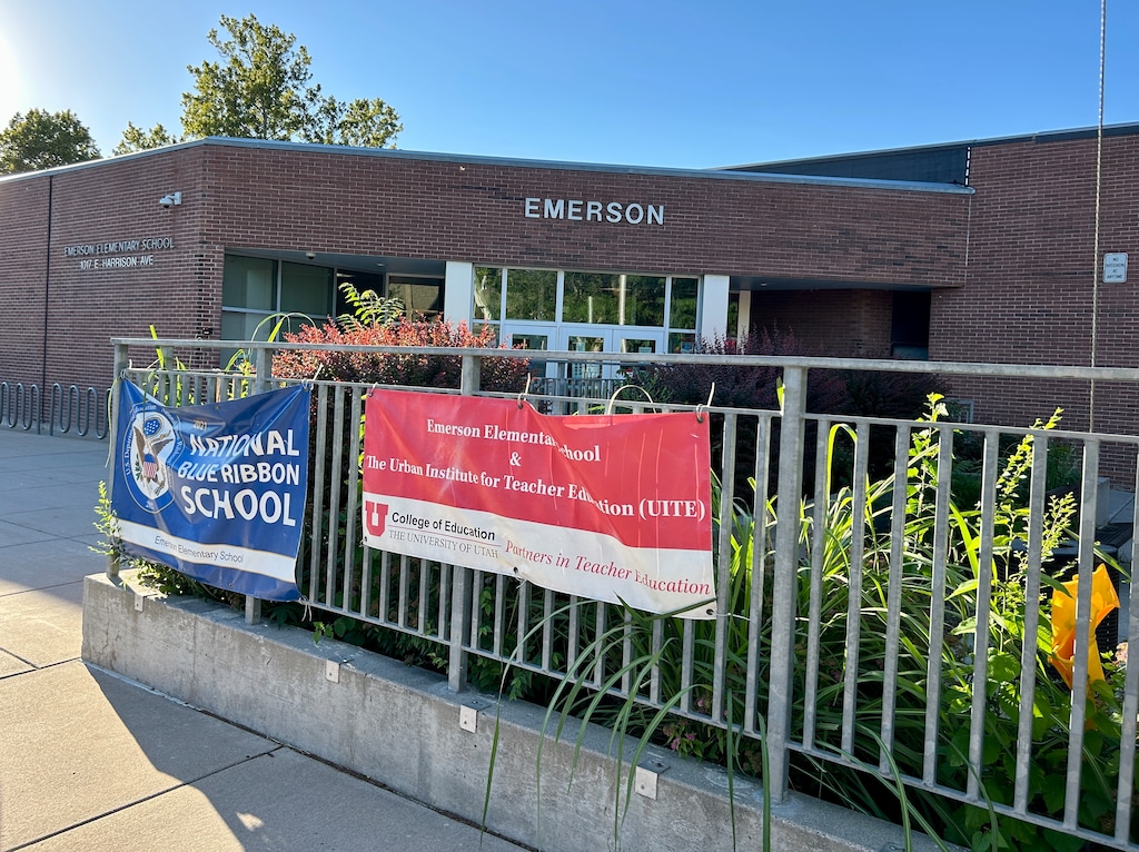 (Sheila R. McCann | The Salt Lake Tribune) The entrance to Emerson Elementary School in Salt Lake City. The school is one of seven elementaries proposed for study for possible closure.