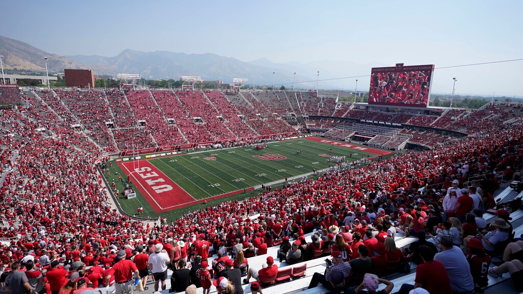 (Rick Bowmer | AP) Fans gather in Rice-Eccles Stadium during the second half of an NCAA college football game between Southern Utah and Utah, Saturday, Sept. 10, 2022, in Salt Lake City.