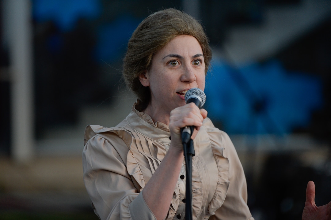 Francisco Kjolseth | The Salt Lake TribuneSadie Bowman as the scientist Marie Curie performs a short preview of "Curie Me Away!" during the opening party for the third annual Great Salt Lake Fringe Festival in Sugarhouse on Thursday, July 27, 2017.