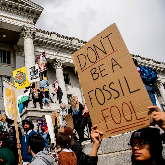 (Trent Nelson  |  The Salt Lake Tribune)  
The Utah Youth Climate Strike on the steps of the Utah State Capitol Building in Salt Lake City on Friday Sept. 20, 2019.