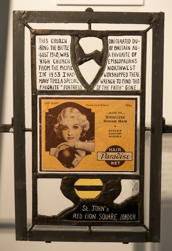 (Rick Egan  |  The Salt Lake Tribune)      London, England, St. John's Red Lion Square, is part of the the McDonald Windows, stained glass exhibit, "Remembered Light," which features fragments from World War II windows. The exhibit brought to Utah by the Salt Lake Interfaith Roundtable & the Peace Committee of the Utah District of Rotary International. The exhibit runs through Nov 17, at 175 South Main, in Salt Lake City. Monday, Oct. 29, 2018.



