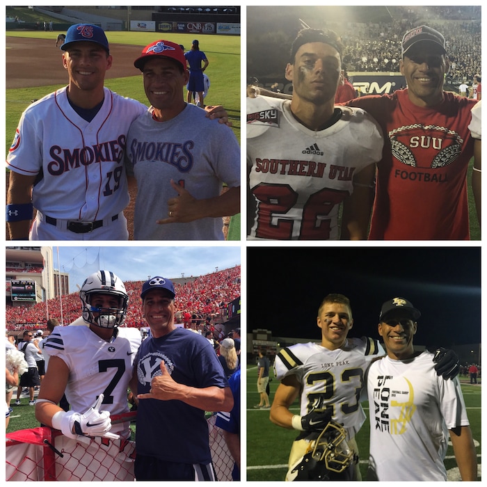 |  Courtesy Hannemann familyHoward Hannemann with his sons at four games in one week. Jacob AA Smokies in Knoxville; Kyle SUU at Utah State; Ammon Lone Peak at West HS; and Micah BYU at Nebraska. Sep 2015.
