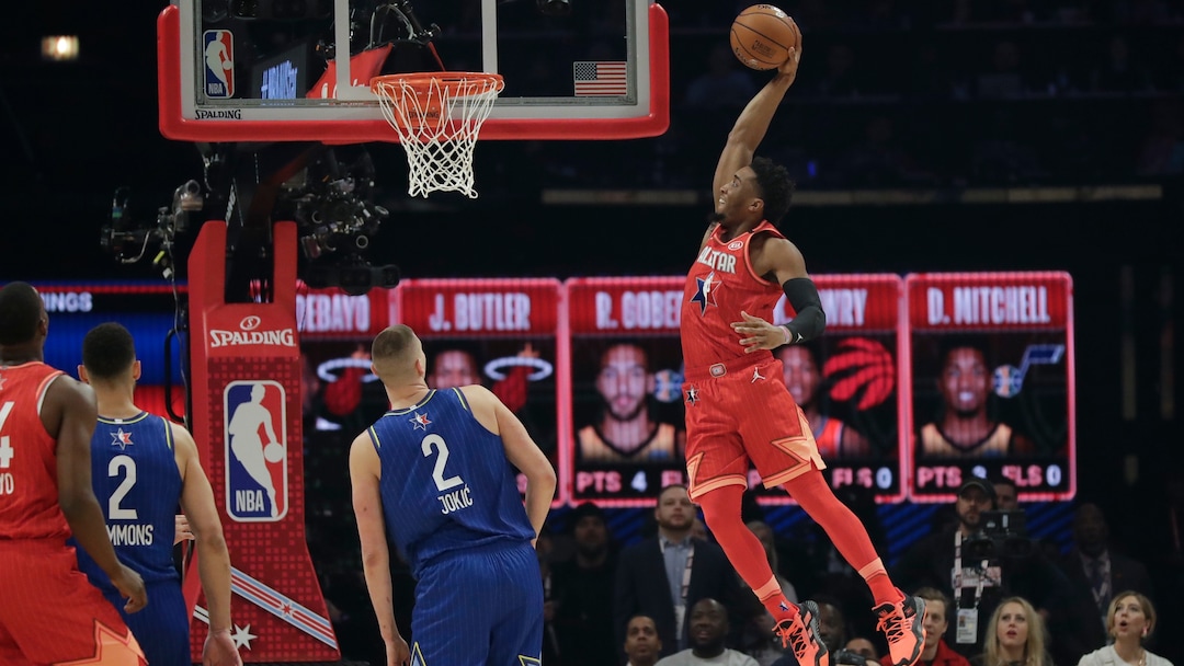 Donovan Mitchell of the Utah Jazz dunks during the first half of the NBA All-Star basketball game Sunday, Feb. 16, 2020, in Chicago. (AP Photo/Nam Huh)