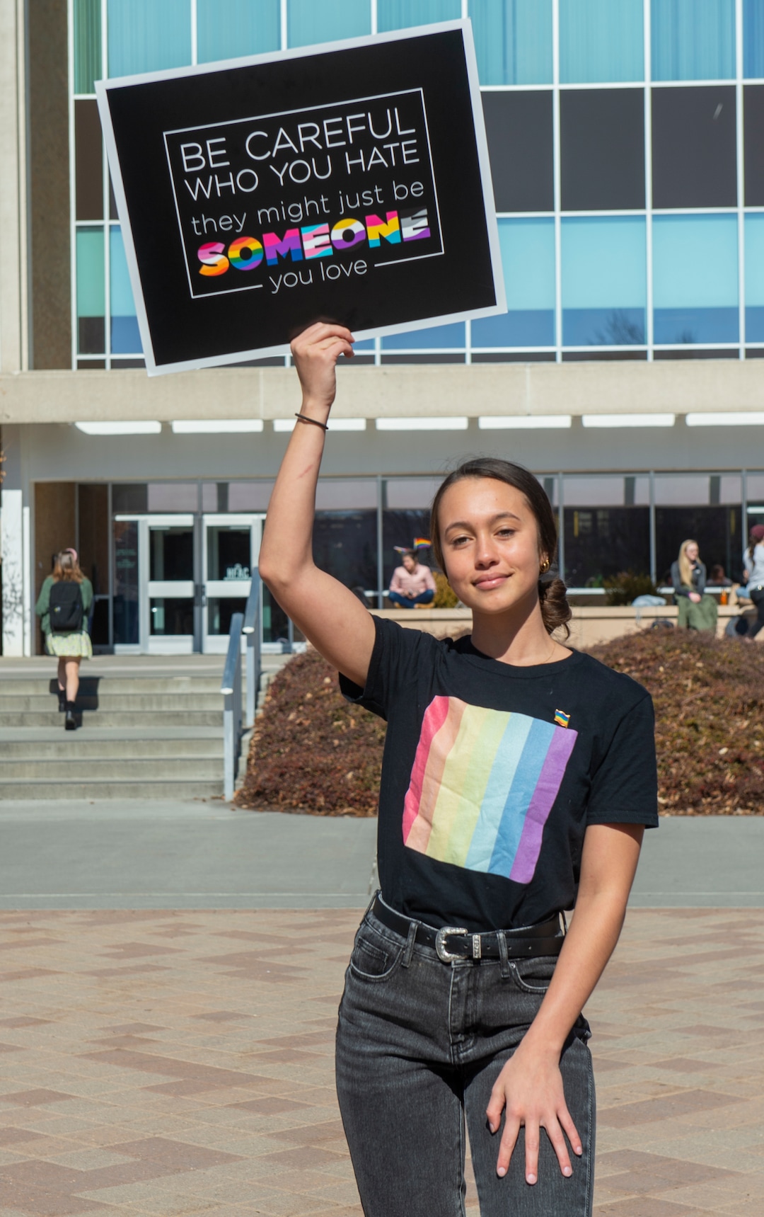 (Rick Egan  |  The Salt Lake Tribune)   Halia Kealoha poses as her friend takes a  photo, during a gathering for Rainbow Day on the BYU Campus, Wednesday, Feb. 26, 2020.