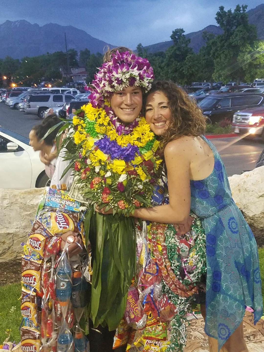 (Courtesy of Simione Malohifo’ou) Finehafo’ou Malohifo’ou graduated from Westlake High School in Utah County last month. He was not allowed to wear leis during the ceremony, and school staff asked him to remove the traditional Tongan ta’ovala cloth he wore under his gown. Pacific Islander students, when allowed, typically wear one or two fresh leis during their graduation to honor their heritage. Relatives then pile more on, in celebration, after the ceremony.