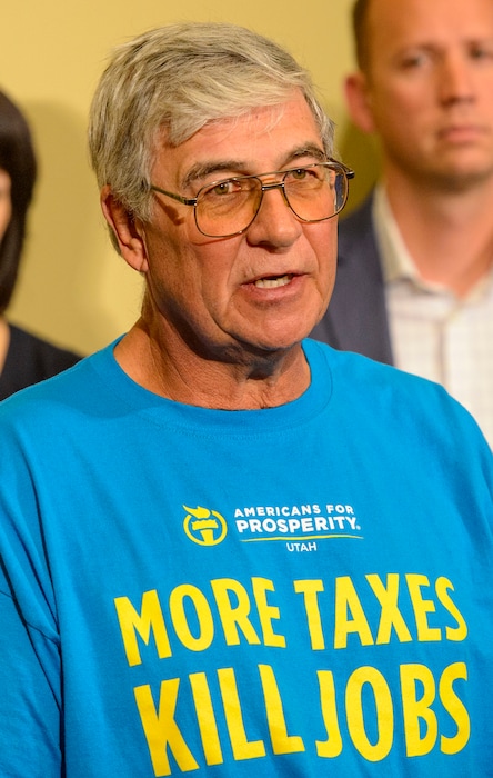 (Steve Griffin  |  The Salt Lake Tribune)  Retiree and activist Ed Reot speaks about how tax increases have affected his fixed income during an Americans for Prosperity-Utah (AFP-UT) news conference at the Utah Capitol in 2017.  AFP-UT says the Our Schools Now tax hike proposal is wrong for Utah schools, families and small-business owners.