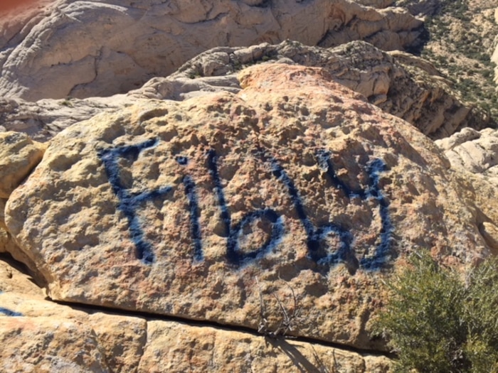 (Photo courtesy of Snow Canyon State Park) Snow Canyon State Park officials are looking for information on vandalism near White Rocks. Anyone with tips is asked to call 435-628-2255 or email snowcanyon@utah.gov.