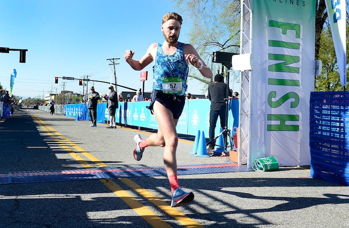 (Scott Sommerdorf | The Salt Lake Tribune)Daniel Bishop of Salt Lake City finished second in the Salt Lake City marathon with a time of 2:31:19.61, Saturday, April 21, 2018.