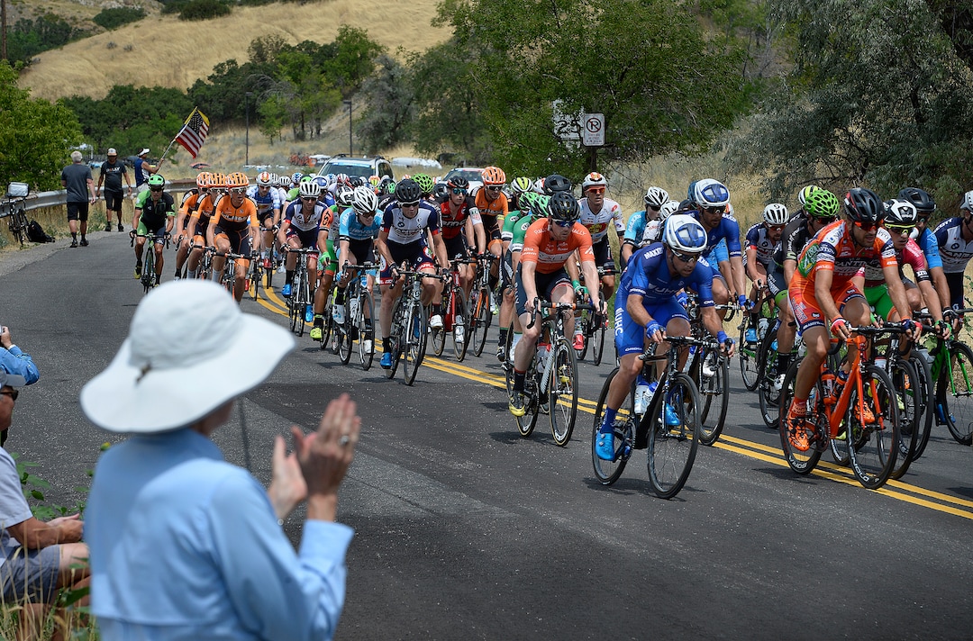 (Scott Sommerdorf   |  The Salt Lake Tribune)   Riders on Bonneville Blvd. just after the start of stage 7 of the Tour of Utah. Robert Britton is the winner of the 2017 Tour of Utah, Sunday, August 6, 2017.