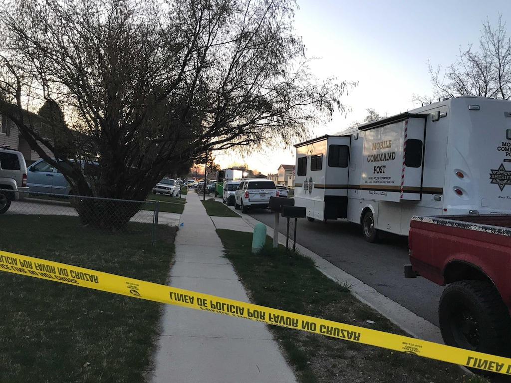 (Sara Tabin  |  The Salt Lake Tribune) Unified Police were on scene in Taylorsville near the 5000 block of S. Queenswood, where a person was reportedly firing a weapon at officers Saturday, April 17, 2021.