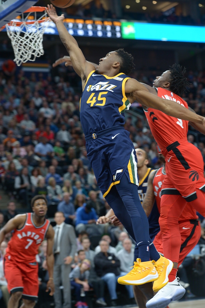 (Leah Hogsten  |  The Salt Lake Tribune) The Utah Jazz lead the Toronto Raptors 54-53 at Vivint Smart Home Arena, Friday, November 3, 2017
