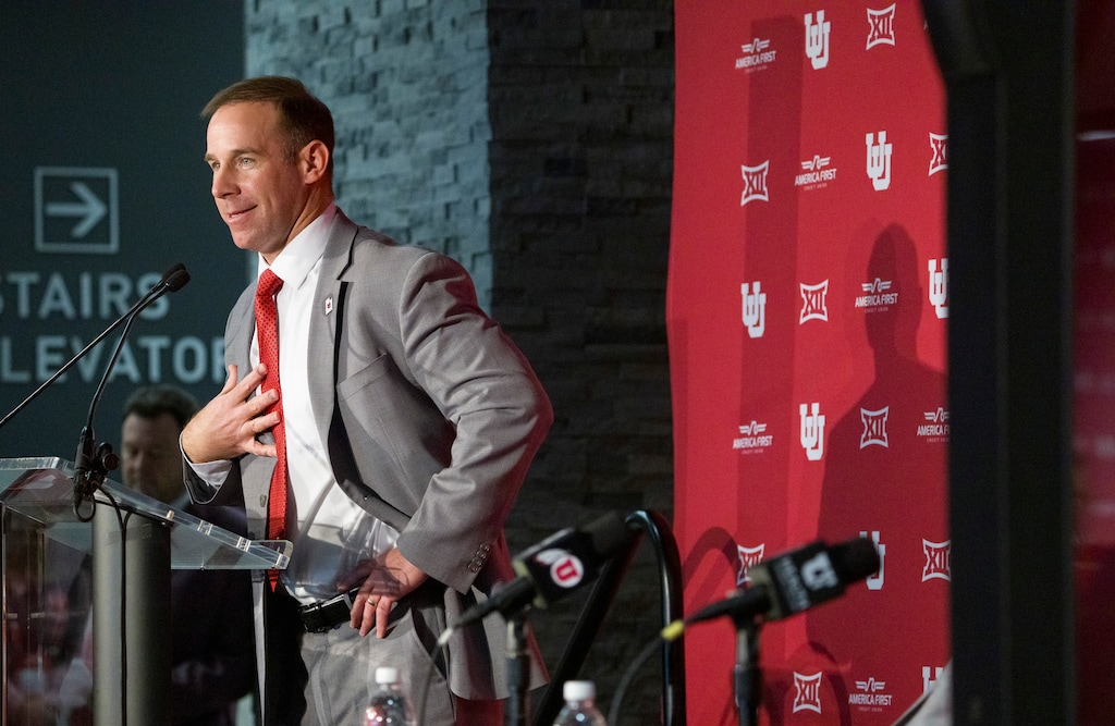 (Bethany Baker | The Salt Lake Tribune) Utah head football coach Morgan Scalley says the Utes' brand is well established and he doesn't want to change the program's recipe for success much.
