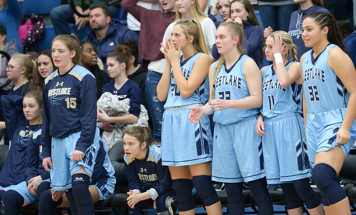 (Leah Hogsten  |  The Salt Lake Tribune)  Westlake reacts to the loss. Fremont defeated Westlake 54-50 in their semifinal game of the 6A High School Girls' Basketball Tournament at SLCC in Taylorsville, Friday, Feb. 23, 2018. 