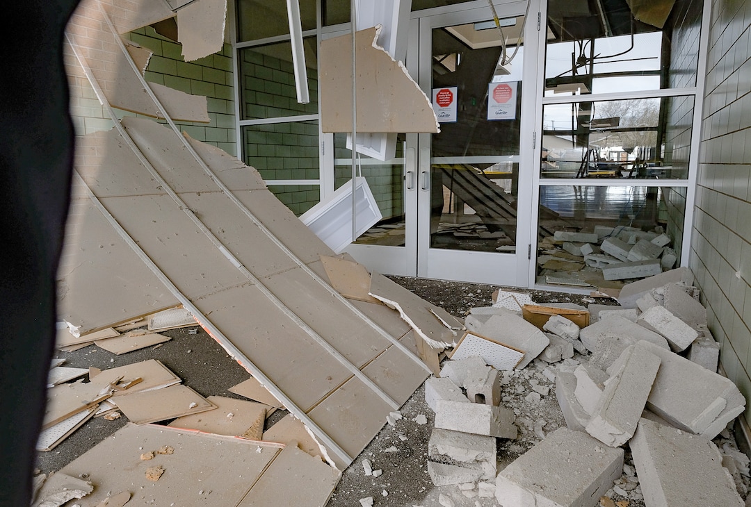 (Francisco Kjolseth  |  The Salt Lake Tribune) West Lake Jr. High at 3400 S. 3450 West in West Valley City as seen on Tuesday, March 31, 2020, sustained extensive damage during the earthquake and may be closed permanently.