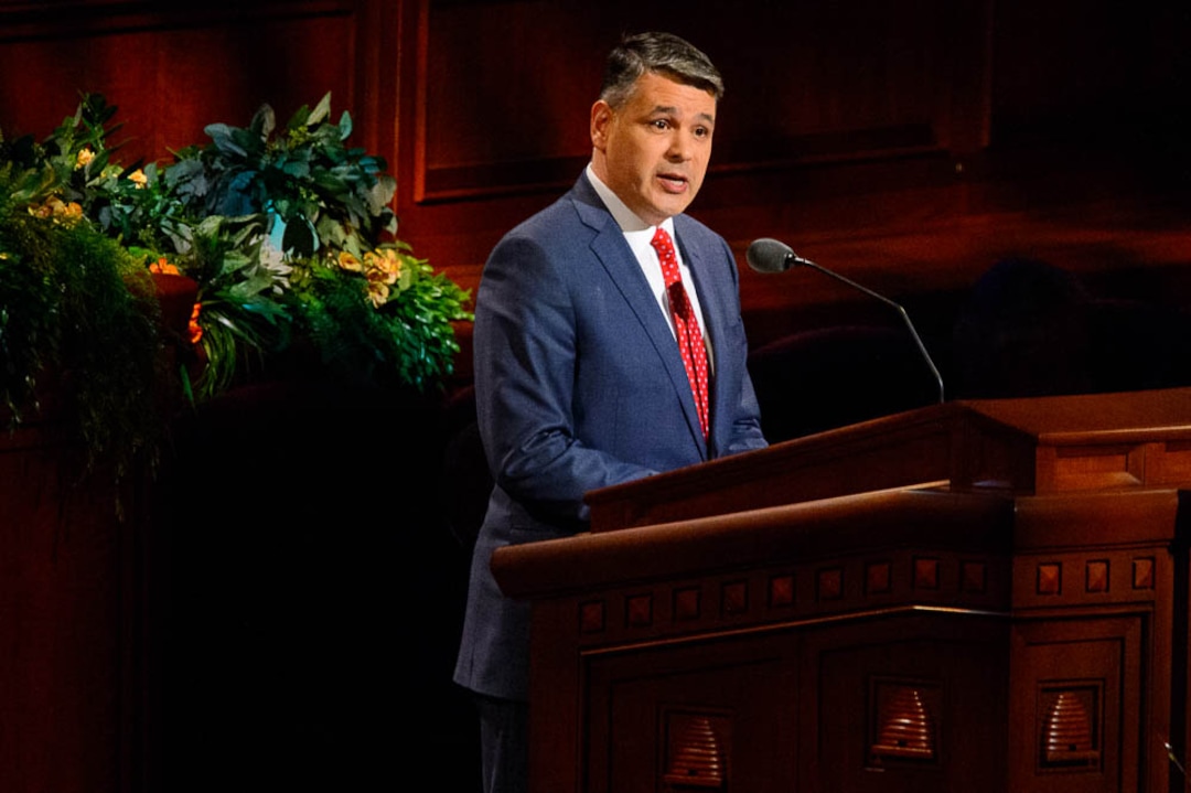 (Trent Nelson  |  The Salt Lake Tribune)  Juan Pablo Villar speaks during the afternoon session of the189th Annual General Conference of The Church of Jesus Christ of Latter-day Saints in Salt Lake City on Sunday April 7, 2019.