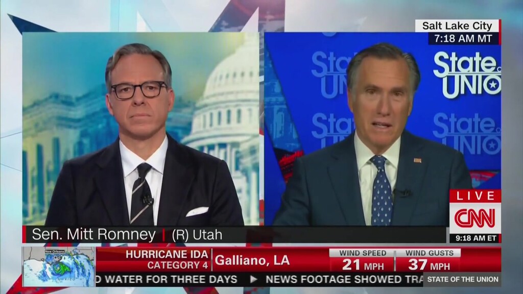 (Screengrab via Grabien) Sen. Mitt Romney appears on CNN's "State of the Union" on August 29, 2021.