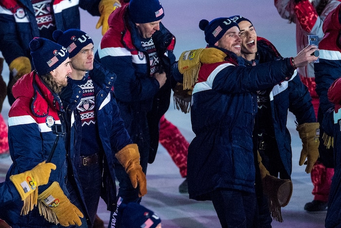 (Chris Detrick  |  The Salt Lake Tribune)  Members of team USA are introduced during the Pyeongchang 2018 Winter Olympics opening ceremony at Olympic Stadium Friday, February 9, 2018.  