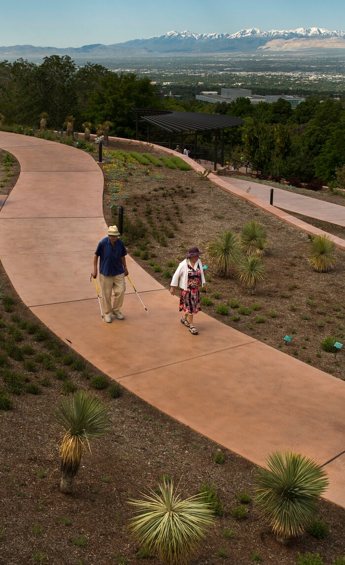 Leah Hogsten  |  The Salt Lake Tribunel-r "N" stands for "nature," said Siegfried and Ellen Karsten, who have been members of Red Butte Gardens for 30 years, say they walk the garden paths 4-5 times a week for their "Vitamin N." Red Butte Garden featured Water Conservation Garden is designed to demonstrate that beautiful gardens do not require heavy applications of water. The newly constructed 2017 three-acre garden will offer educational programs to teach people how to create their own water-wise landscapes.
