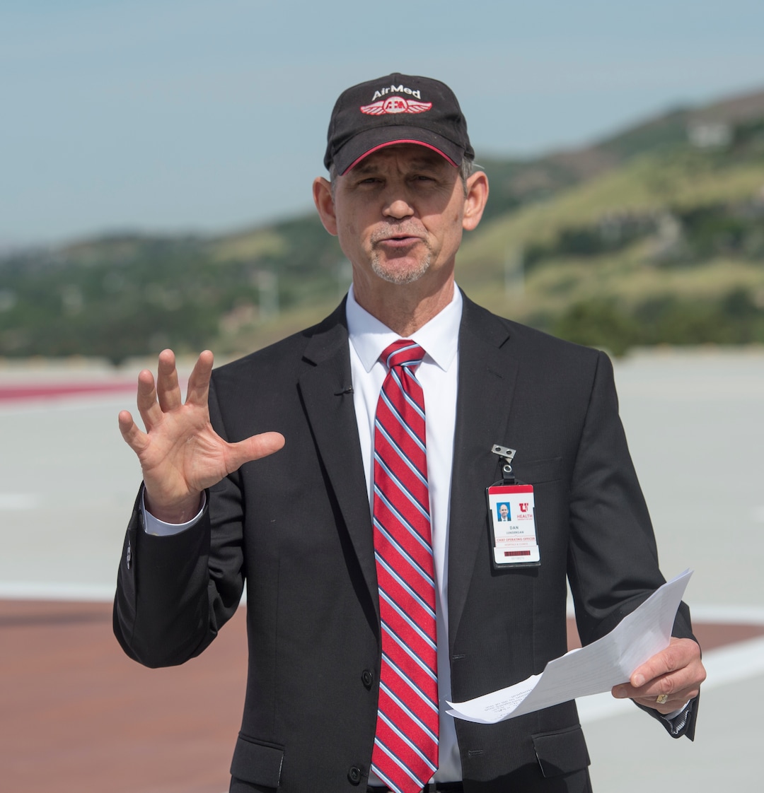(Rick Egan  |  The Salt Lake Tribune)       Dan Lundergan, University of Utah Hospital COO talks about AirMed and  40 years of live saving care provided by the U of U AirMed crew. The University of Utah serves the single biggest geographic area of any academic medical center in the United States.  Thursday, May 31, 2018.