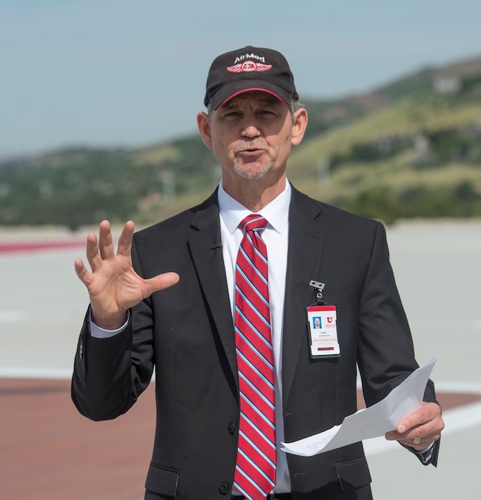 (Rick Egan  |  The Salt Lake Tribune)       Dan Lundergan, University of Utah Hospital COO talks about AirMed and  40 years of live saving care provided by the U of U AirMed crew. The University of Utah serves the single biggest geographic area of any academic medical center in the United States.  
Thursday, May 31, 2018.


