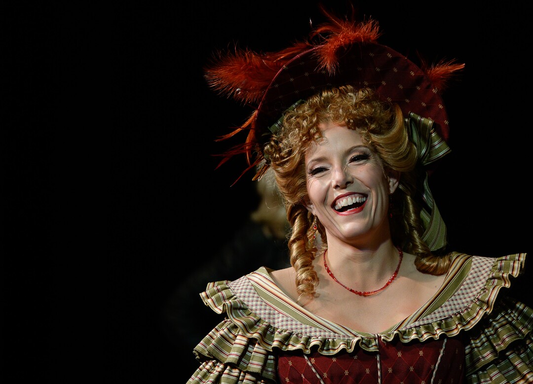 (Francisco Kjolseth  |  The Salt Lake Tribune)  Celena Shafer (Musetta) jokes around with the staff during set photos as Utah Opera's season opener, "La bohème," Puccini's popular tearjerker about starving artists in turn-of-the-century Paris, opens for five shows on Oct. 7, 2017.
