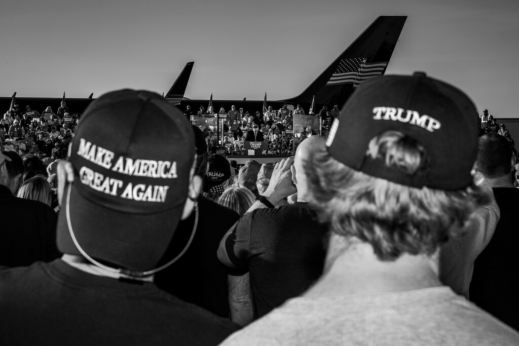 Supporters at a campaign rally for Former President Donald Trump in Kinston, N.C., on  Nov. 3, 2024. (Damon Winter/ The New York Times)