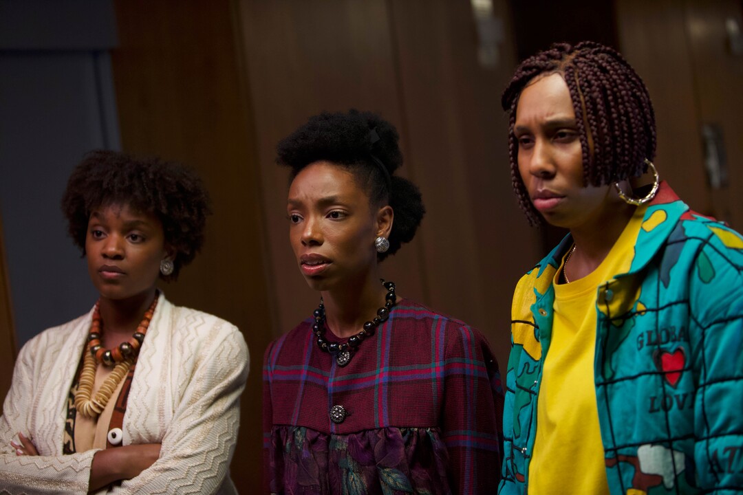(Photo courtesy of Sundance Institute) Elle Lorraine, center, flanked by Yaani King Mondschein, left, and Lena Waithe, plays a woman whose weave turns evil in "Bad Hair," directed by Justin Simien, an official selection of the Midnight program at the 2020 Sundance Film Festival.