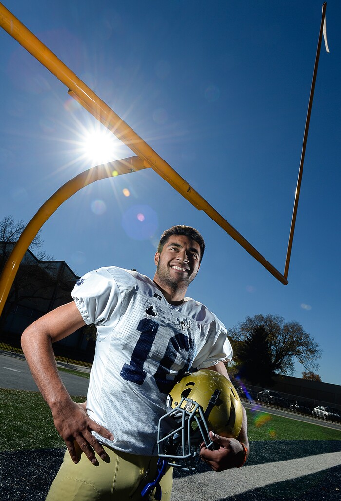 (Francisco Kjolseth | The Salt Lake Tribune) Nifai Tonga, a defensive end and wide receiver for Skyline football has stood out and is considering his options for schools.