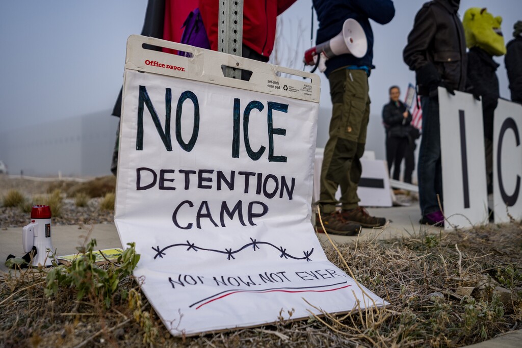 (Trent Nelson  |  The Salt Lake Tribune) A protest at a warehouse rumored to be under consideration for a future ICE facility in Salt Lake City on Friday, Jan. 16, 2026.