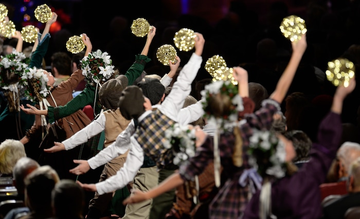 (Francisco Kjolseth  |  The Salt Lake Tribune)  The Mormon Tabernacle Choir Christmas extravaganza kicks off with Broadway star Sutton Foster and "Downton Abbey's" Hugh Bonneville at the Conference Center on Thursday, Dec. 14, 2017.