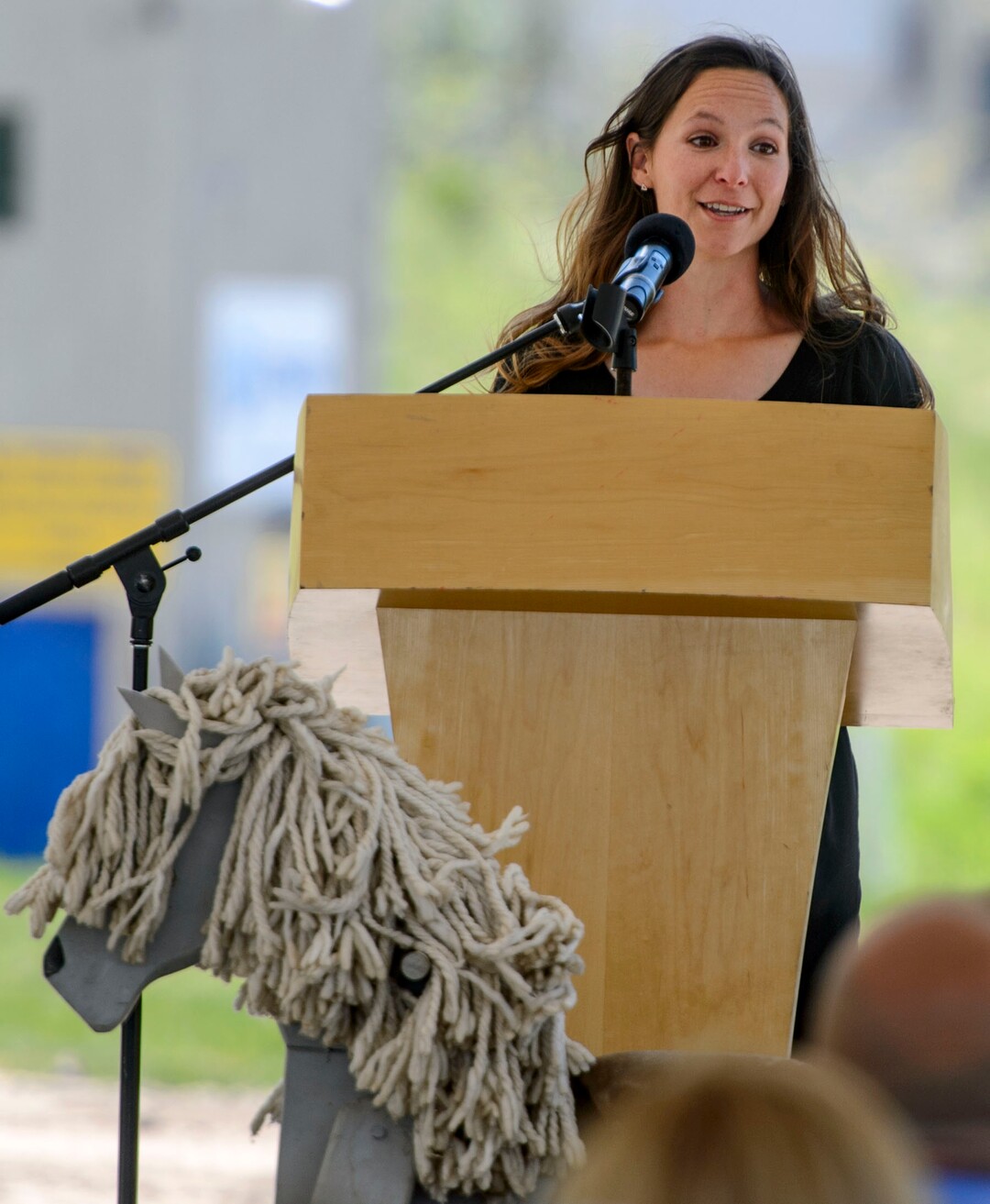 Steve Griffin  |  The Salt Lake TribuneTristan Gale Geisler, 2002 Olympic Skeleton Gold Medalist, pays tribute to her long-time friend Steve Holcomb as Park City and the Holcomb family and friends hold a memorial to honor the late 37-year-old Park City gold medalist bobsledder who passed away suddenly in Lake Placid last month. The remembrance was held in the summer pavilion at Utah Olympic Park Park City Saturday June 10, 2017.